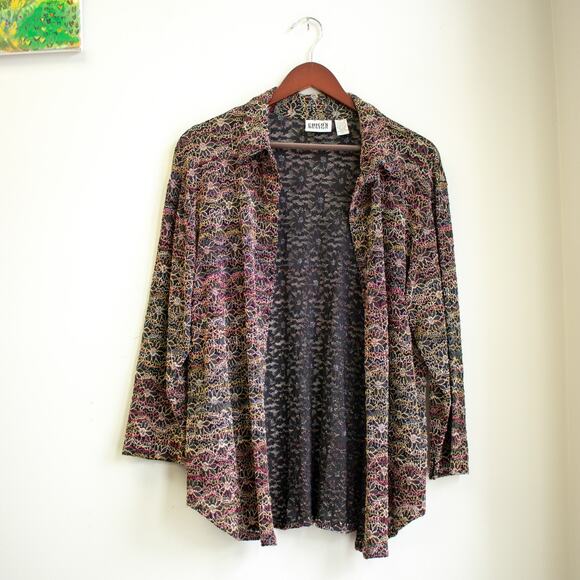 Vintage Chico's Design Sheer Embroidered Floral Cardigan Top Set Size Small - Picture 6 of 8